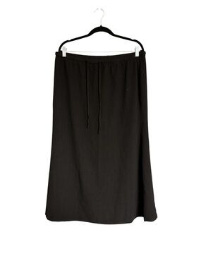 Elleven Black Linen Blend Midi Skirt 2XL Drawstring Waist Minimalist A-Line